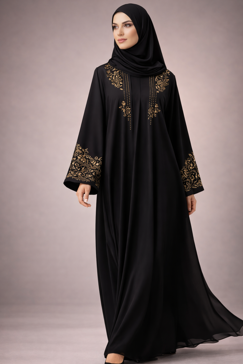 Layali Gold Thread Abaya